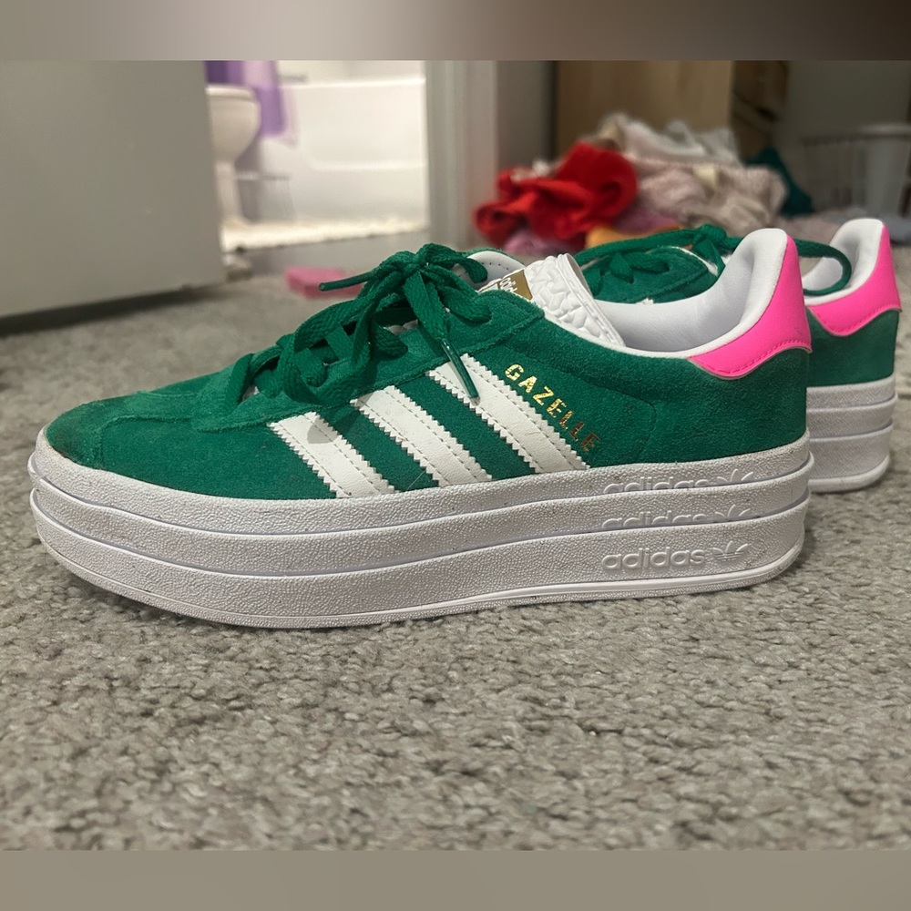 ADIDAS gazelle bold - green lucid pink sneakers
